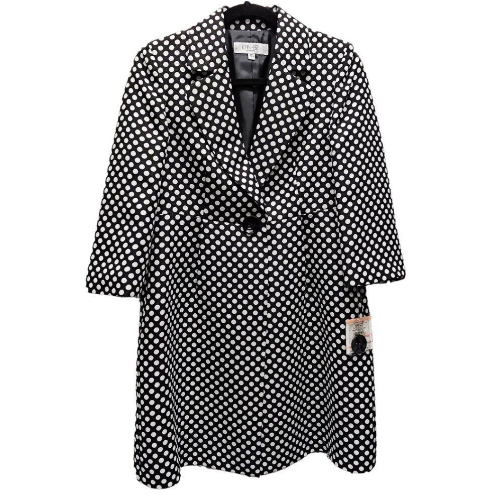 KASPER Polka Dot Mod Retro Black White 1960's Style Swing Jacket Office Pin-Up